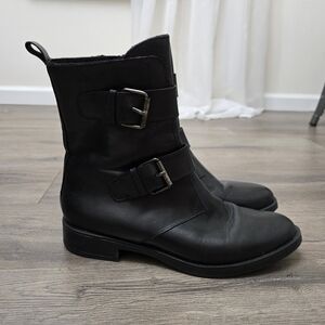 Emanuele Crasto Double Buckle Moto Boots Made In Italy Black Womens Size 41